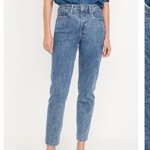 Straight Jeans Embellished with Rhinestones Medium Wash